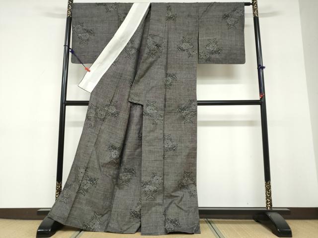 平和屋着物▽本場大島紬 単衣 7マルキ 草花文 正絹 逸品 DABF1826ud