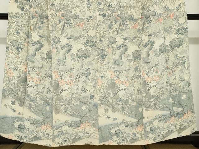平和屋着物▽訪問着 単衣 花鳥文 正絹 逸品 DABF1827ud