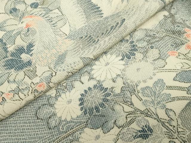 平和屋着物▽訪問着 単衣 花鳥文 正絹 逸品 DABF1827ud