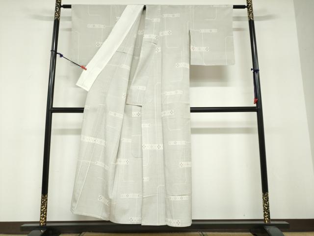 平和屋着物▽本塩沢 単衣 100亀甲 横段花文 正絹 逸品 DABF1828ud
