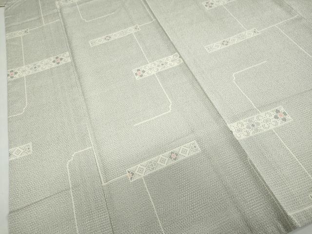 平和屋着物▽本塩沢 単衣 100亀甲 横段花文 正絹 逸品 DABF1828ud