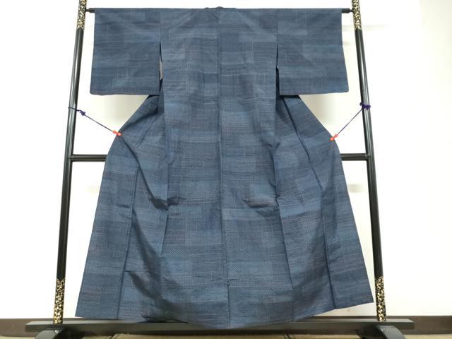 平和屋着物▽上質な紬 単衣 幾何学文様 正絹 逸品 DABF1842ud