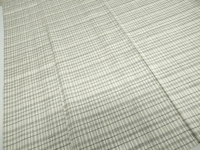 平和屋着物▽上質な紬 単衣 変わり格子文 正絹 逸品 DABF1847ud