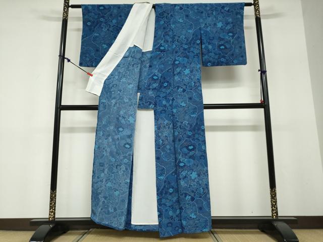 平和屋着物▽上質な小紋 単衣 草花文 鬼しぼ縮緬 正絹 逸品 DABF1848ud