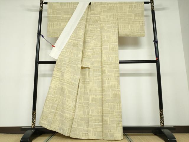 平和屋着物▽上質な紬 単衣 変わり格子文 正絹 逸品 DABF1849ud