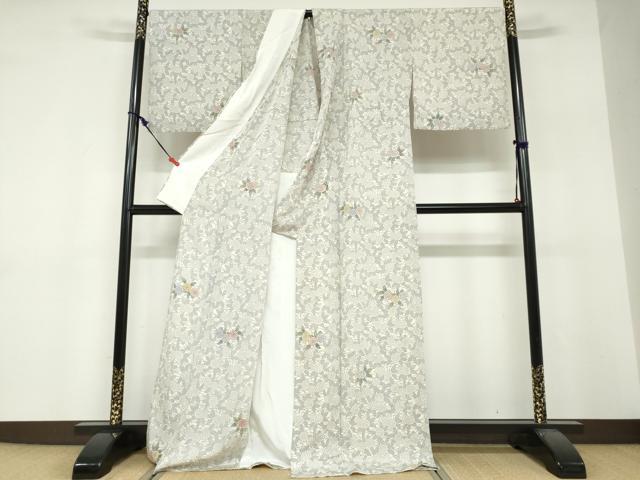 平和屋着物▽上質な小紋 単衣 型染め 草花文 正絹 逸品 DABF1850ud