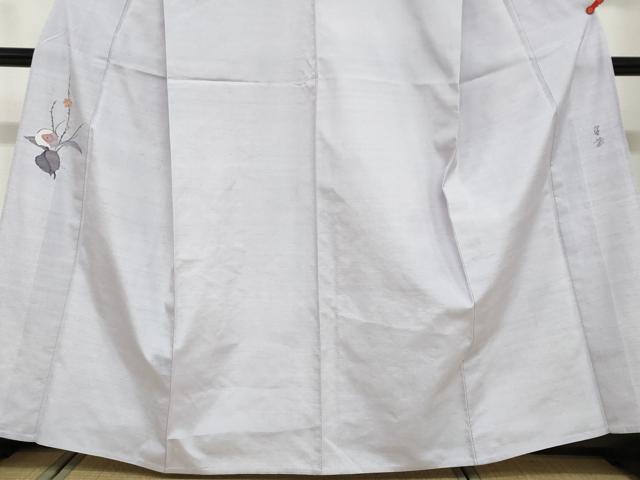 平和屋着物▽西陣 宮階織物 宮繍苑 里葉 紬 単衣 ワンポイント 牡丹鼠色 正絹 逸品 DABF1853ud