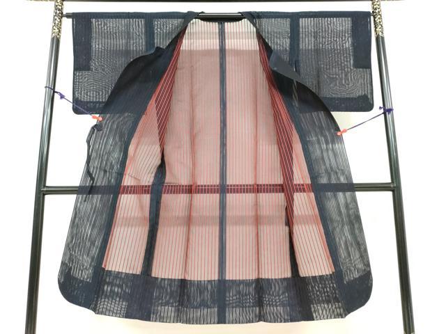 平和屋着物▽道行コート スリーシーズン 春夏秋 塵除け 二重紗 変わり縞 正絹 逸品 DABF1859ud