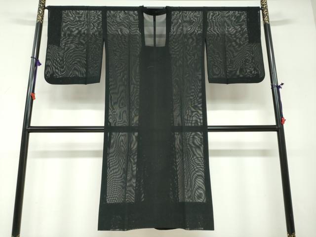 平和屋着物▽道行コート スリーシーズン 春夏秋 塵除け 二重紗 縞 黒地 正絹 逸品 DABF1864ud