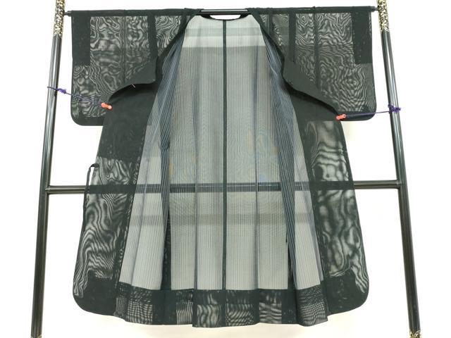 平和屋着物▽道行コート スリーシーズン 春夏秋 塵除け 二重紗 縞 黒地 正絹 逸品 DABF1864ud