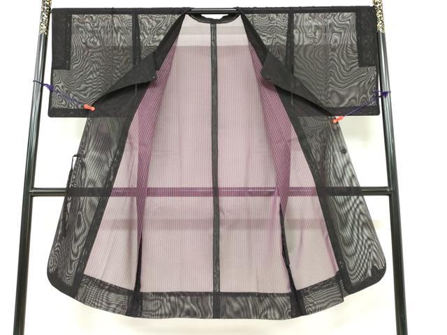 平和屋着物▽道行コート スリーシーズン 春夏秋 塵除け 二重紗 縞 正絹 逸品 DABF1865ud