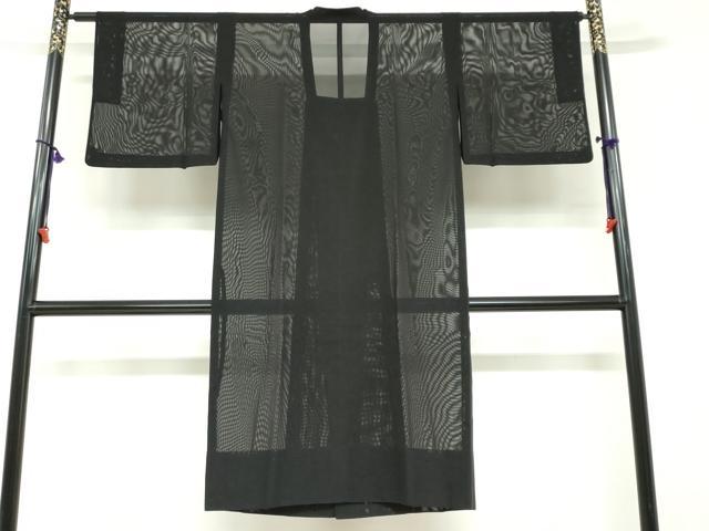 平和屋着物▽道行コート スリーシーズン 春夏秋 塵除け 二重紗 縞 黒地 正絹 逸品 DABF1871ud