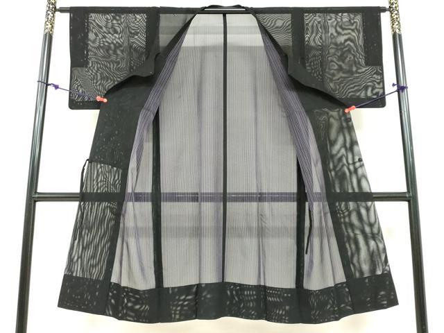平和屋着物▽道行コート スリーシーズン 春夏秋 塵除け 二重紗 縞 黒地 正絹 逸品 DABF1871ud