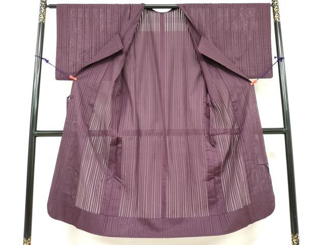 平和屋着物▽道行コート スリーシーズン 春夏秋 塵除け 縞 暗紅色 正絹 逸品 DABF1872ud