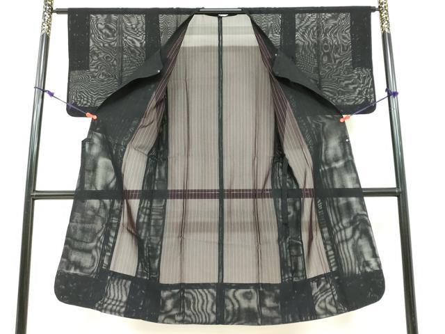 平和屋着物▽道行コート スリーシーズン 春夏秋 塵除け 二重紗 縞 黒地 正絹 逸品 DABF1879ud