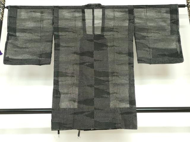 平和屋着物▽道行コート スリーシーズン 春夏秋 塵除け 霞文 黒地 反端付き 正絹 逸品 DABF1881ud