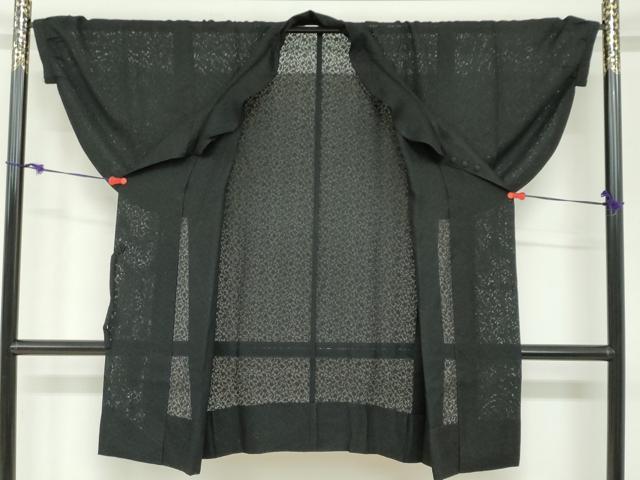 平和屋着物▽道行コート スリーシーズン 春夏秋 塵除け 草花文 黒地 正絹 逸品 DABF1888ud