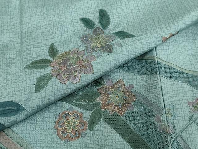 平和屋着物▽中国三大刺繍 スワトウ刺繍 汕頭刺繍 総刺繍 本場染大島紬 訪問着 単衣 草花文 金糸 正絹 逸品 DABF1890ud
