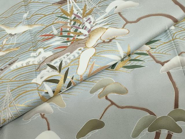 平和屋着物●豪華色留袖 駒刺繍 立波飛鶴小舟文 金彩 正絹 逸品 DABF1893ud