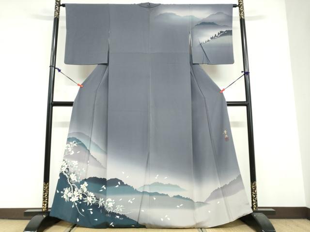 平和屋着物●巨匠 前田華清 手描き 訪問着 枝桜風景文 暈し染め 正絹 逸品 DABF1894ud