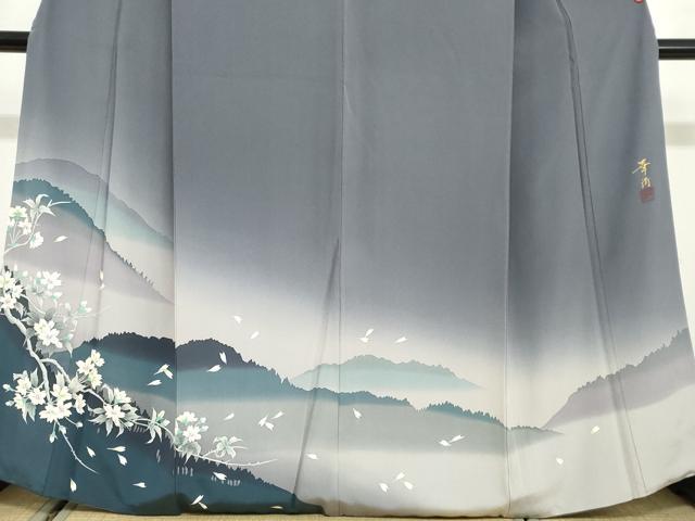 平和屋着物●巨匠 前田華清 手描き 訪問着 枝桜風景文 暈し染め 正絹 逸品 DABF1894ud