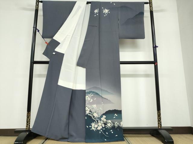 平和屋着物●巨匠 前田華清 手描き 訪問着 枝桜風景文 暈し染め 正絹 逸品 DABF1894ud