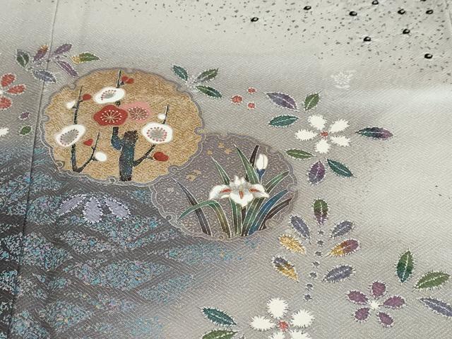 平和屋着物●訪問着 鹿の子雪輪草花文 暈し染め 正絹 逸品 DABF1896ud