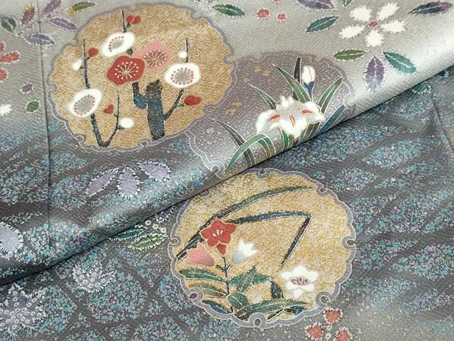 平和屋着物●訪問着 鹿の子雪輪草花文 暈し染め 正絹 逸品 DABF1896ud