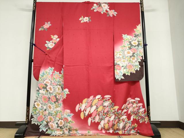 平和屋着物●豪華振袖 友禅 草花文 暈し染め 正絹 逸品 DABF1897ud