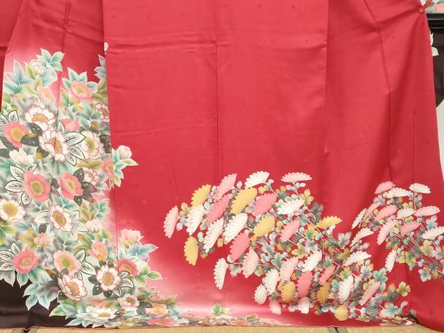 平和屋着物●豪華振袖 友禅 草花文 暈し染め 正絹 逸品 DABF1897ud