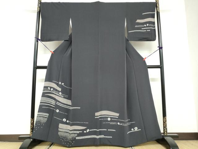 平和屋着物●訪問着 抽象文様 鬼しぼ縮緬 正絹 逸品 DABF1906ud