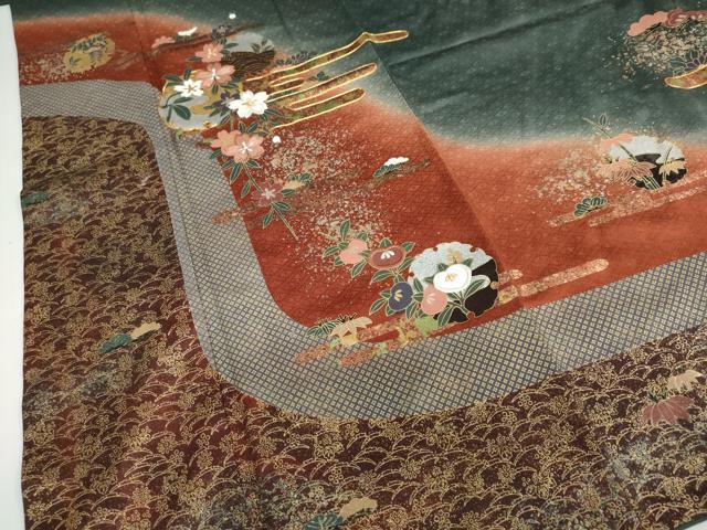 平和屋着物●訪問着 駒刺繍 エ霞雪輪草花文 暈し染め 金彩 正絹 逸品 DABF1907ud
