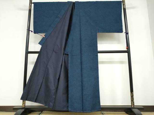 平和屋着物●男性 紬 濃藍色 正絹 逸品 未使用 DABF1911ud