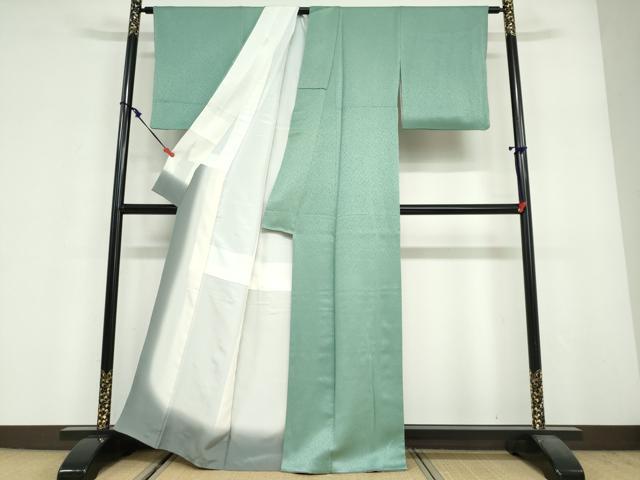 平和屋着物●上質な色無地 作家物 霞地紋 若竹色 正絹 逸品 DABF1913ud