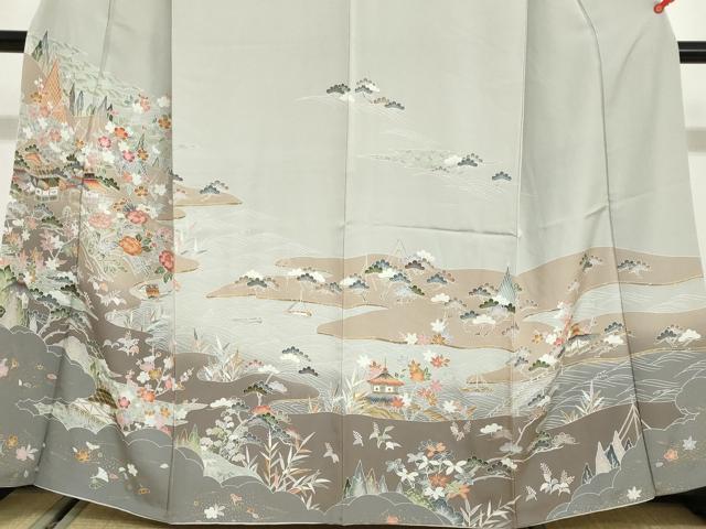 平和屋着物●訪問着 流水風景草花文 金彩 正絹 逸品 DABF1915ud