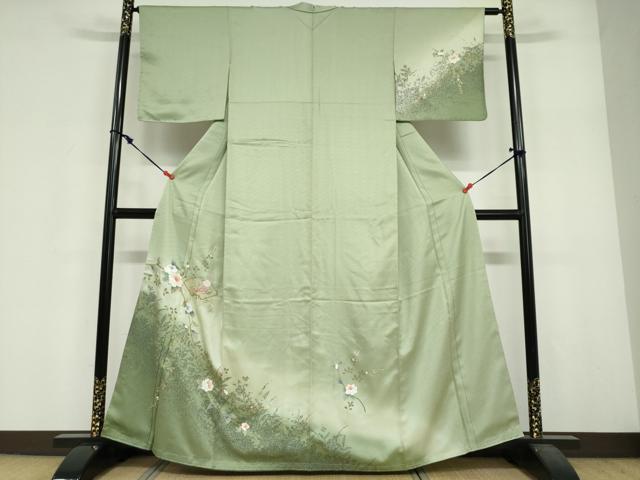 平和屋着物●中国三大刺繍 スワトウ刺繍 汕頭刺繍 訪問着 地紙重ね草花文 暈し染め 金彩 正絹 逸品 DABF1919ud