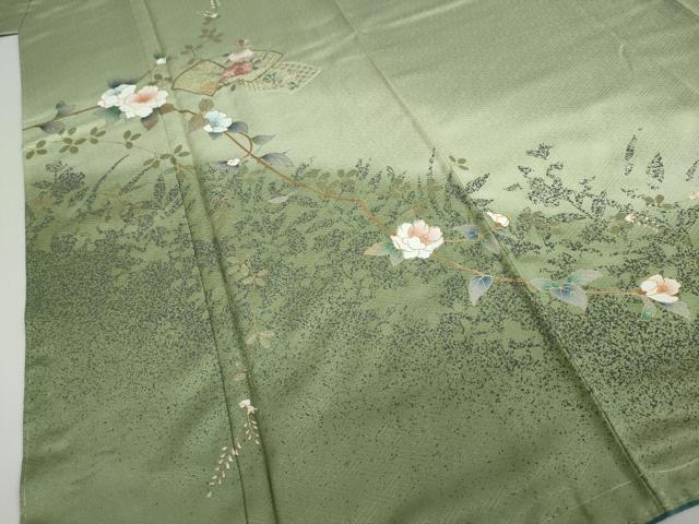 平和屋着物●中国三大刺繍 スワトウ刺繍 汕頭刺繍 訪問着 地紙重ね草花文 暈し染め 金彩 正絹 逸品 DABF1919ud