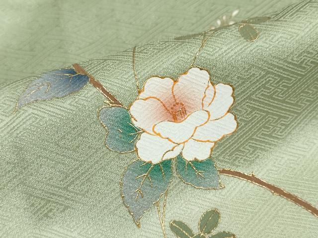 平和屋着物●中国三大刺繍 スワトウ刺繍 汕頭刺繍 訪問着 地紙重ね草花文 暈し染め 金彩 正絹 逸品 DABF1919ud