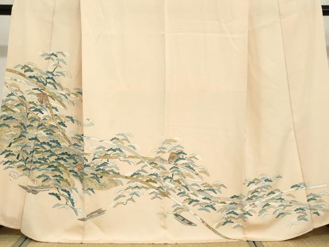 平和屋着物●訪問着 駒刺繍 熨斗小舟松文 金彩 正絹 逸品 DABF1928ud