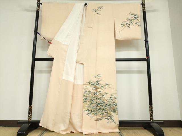 平和屋着物●訪問着 駒刺繍 熨斗小舟松文 金彩 正絹 逸品 DABF1928ud
