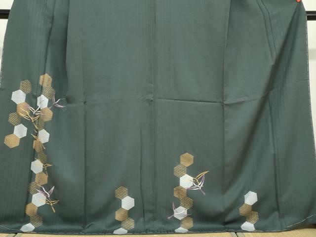平和屋着物●訪問着 刺繍 亀甲飛鶴文 金彩 正絹 逸品 未使用 DABF1933ud