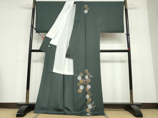 平和屋着物●訪問着 刺繍 亀甲飛鶴文 金彩 正絹 逸品 未使用 DABF1933ud