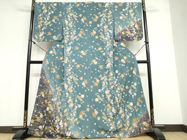 平和屋着物●訪問着 扇面草花文 暈し染め 金彩 正絹 逸品 DABF1939ud