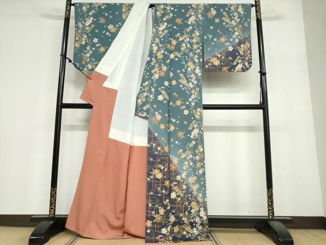 平和屋着物●訪問着 扇面草花文 暈し染め 金彩 正絹 逸品 DABF1939ud