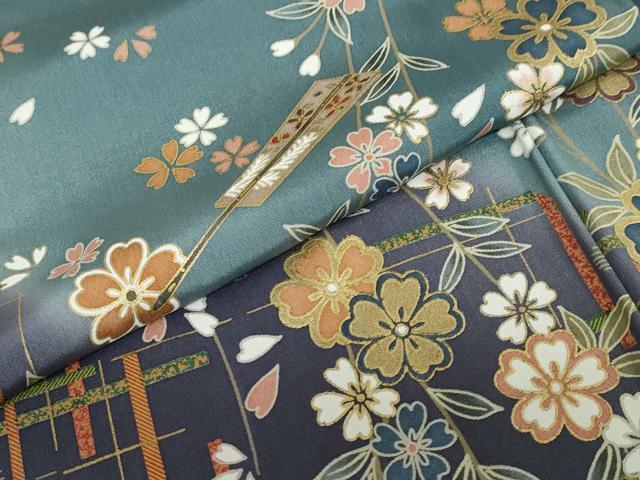 平和屋着物●訪問着 扇面草花文 暈し染め 金彩 正絹 逸品 DABF1939ud