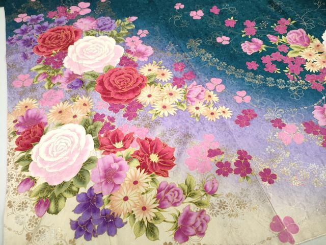 平和屋着物●豪華振袖 草花文 暈し染め 銀通し地 正絹 逸品 DABF1941ud