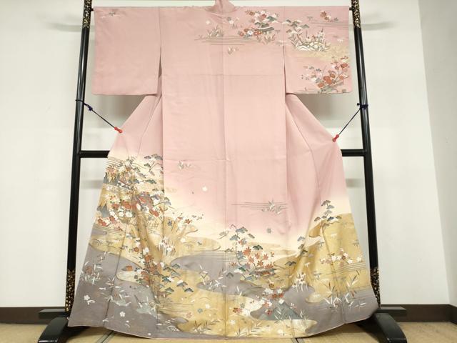平和屋着物●訪問着 風景草花文 暈し染め 金銀彩 正絹 逸品 DABF1943ud