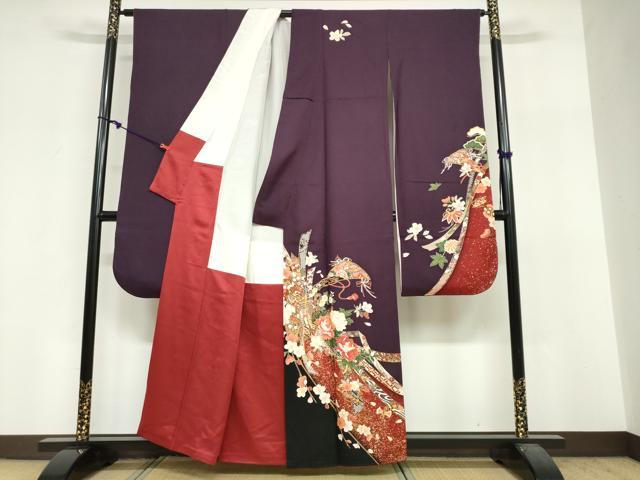 平和屋着物●豪華振袖 駒刺繍 御所車草花文 金彩 正絹 逸品 DABF1947ud