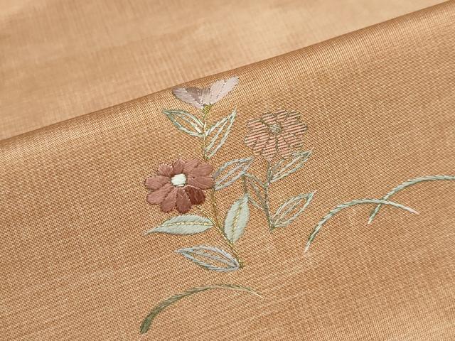 平和屋着物●本場縞大島紬 訪問着 総刺繍 草花文 正絹 逸品 DABF1949ud