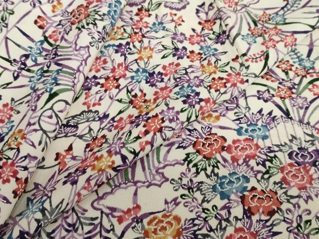 平和屋着物▽上質な小紋 単衣 型染め 草花文 正絹 逸品 DABF1956ud